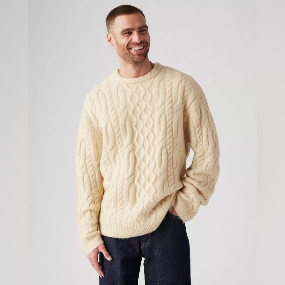 Levi’s BATTERY CREWNECK SWEATER Relaxed Fit Heavyweight Cable Chunky Knit XXL